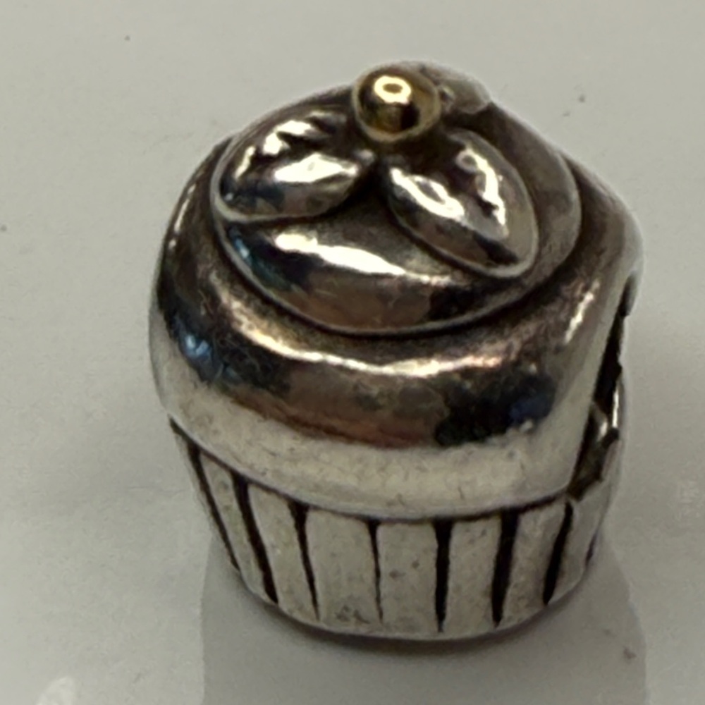 Retired Pandora Cupcake Charm 790417 ALE 925 14K Gold Cherry Accent